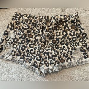 Umgee Brown Tan Jean Shorts Distressed Frayed Hem